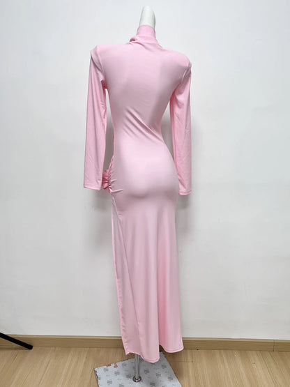3D Floral Design Long Sleeved Midi Dress
