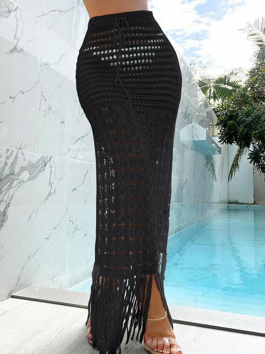 Bikini Knitted Cover Up Boho Crocheted Longa length  Skirt.